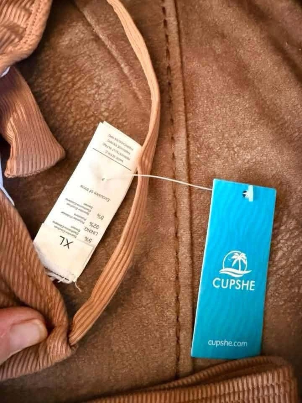 Cupshe Ribbed Tan Triangle Bikini Set - Picture 2 of 2